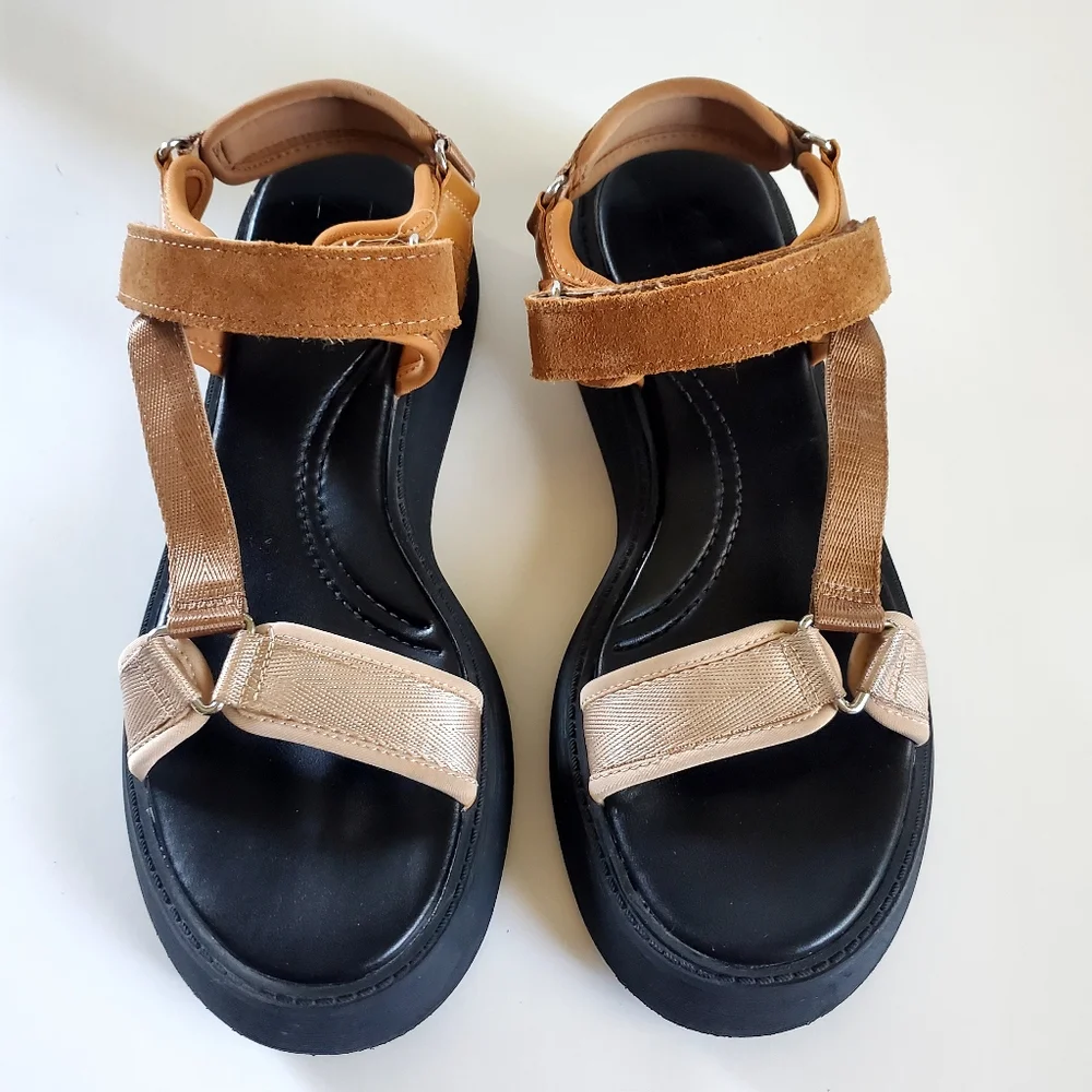 Zara Tan and Black Platform Sandals with Closure Size 9.5 - Picture 2 of 10